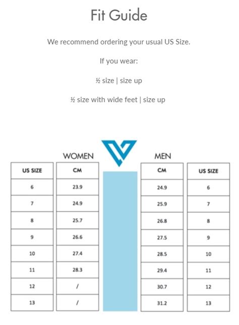 vessi shoes size chart